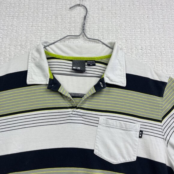 Oakley Y2K Men's Polo Shirt Green / White Striped Short Sleeve Size XL Golf - Picture 2 of 16